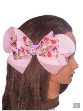 K-pop Pink Character Ribbon Hair Bow Clip for Kids